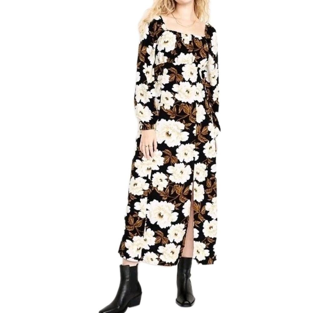 Old Navy Womens Floral Maxi Dress Size XS P Puff Sleeve Romantic Milkmaid Square